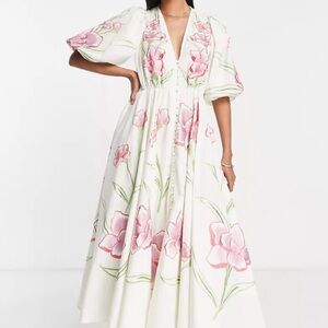✨ISO✨ ASOS EDITION button front bright floral embroidered midi dress